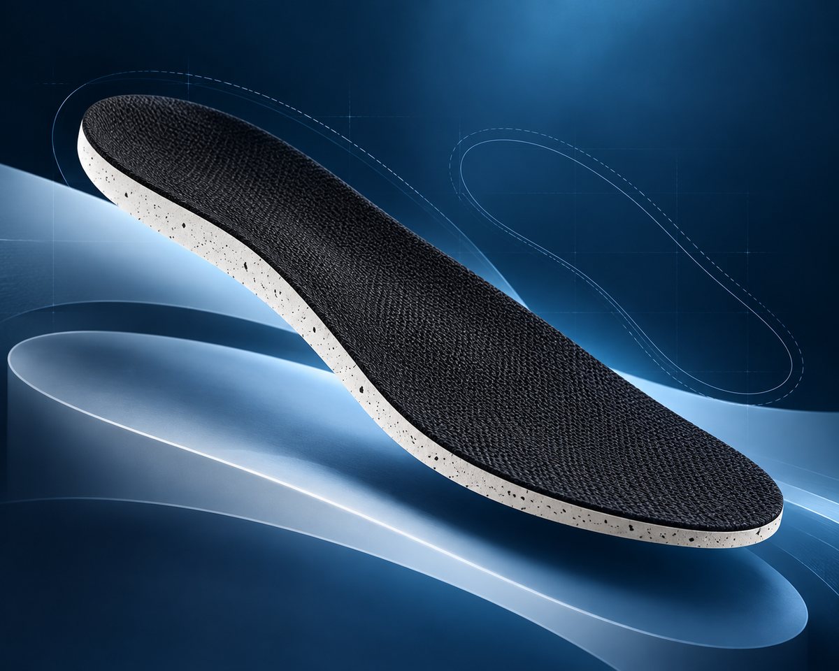 Litesock EVA sockliner floating over blue light waves